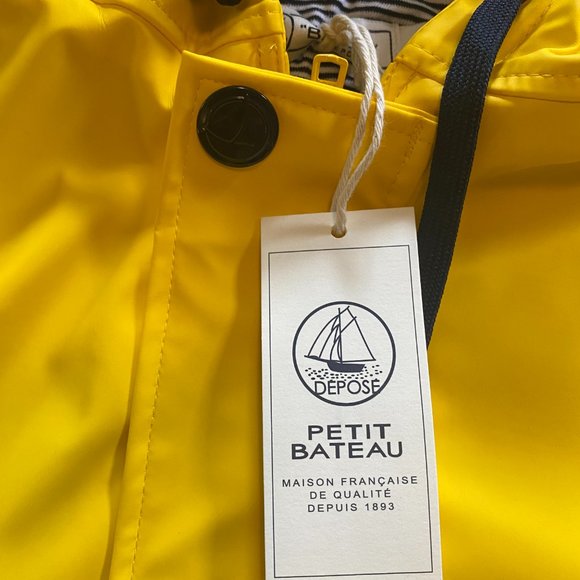 PETIT BETEAU French Classic Vintage Style Yellow Striped Hooded L/S Rain Coat - Picture 6 of 9